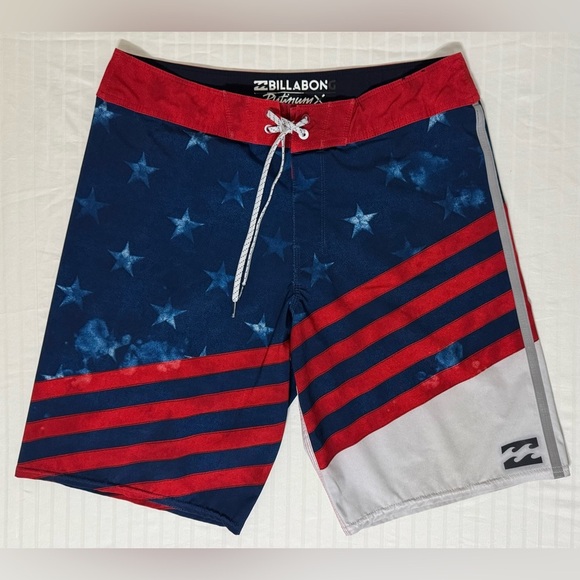 Billabong Board Shorts Swim Trunks American Flag Patriotic Stars Stripes Size 32 - Picture 1 of 14